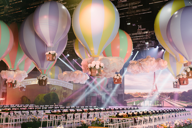 Melissa Andre Events. Dream land with hot air balloons with baskets of flowers!