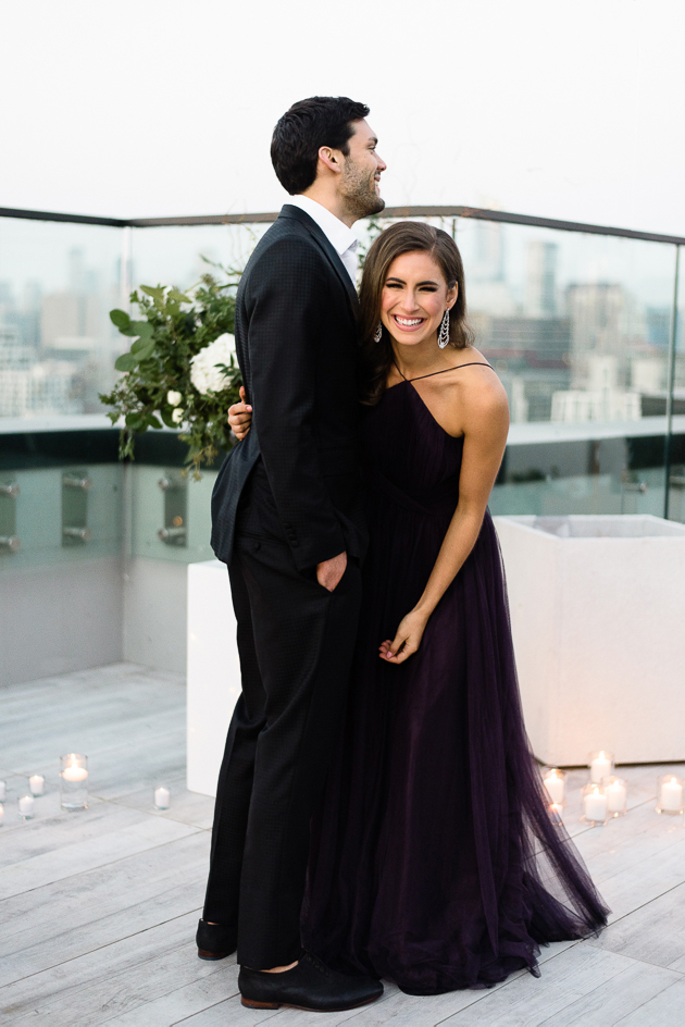 Chez Lavelle Rooftop Toronto Couple's Photography. The happy couple immersed in the afterglow of a proposal done right.