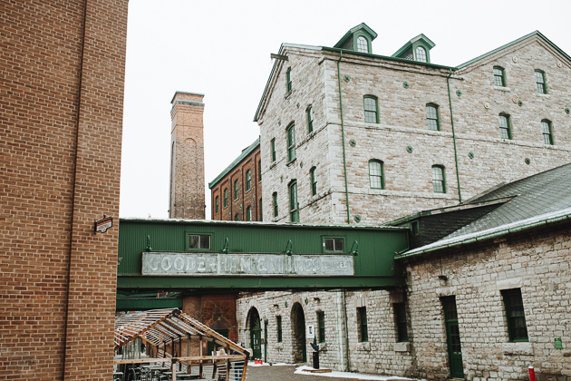 Fermenting Cellar Toronto Wedding Photography. Gooderham and Worts sign captured in the Distillery District.