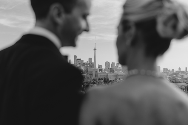 A photo of a bride and groom at the rooftop of Park Hyatt Toronto