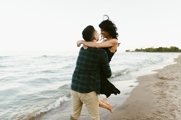 fun beach engagement session in Toronto