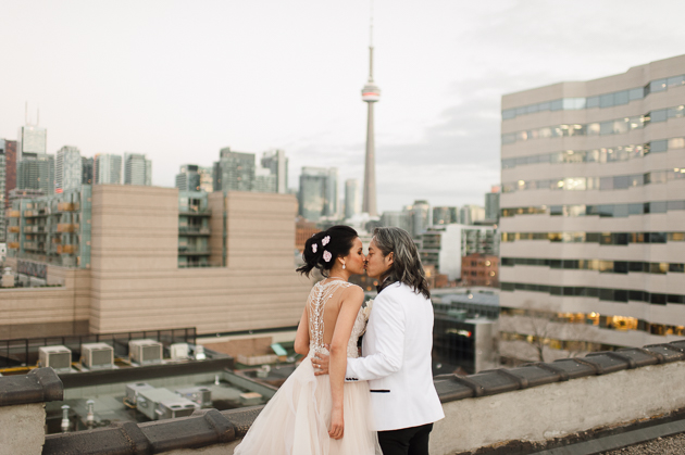 Sunset wedding photos at The Burroughes Building rooftop