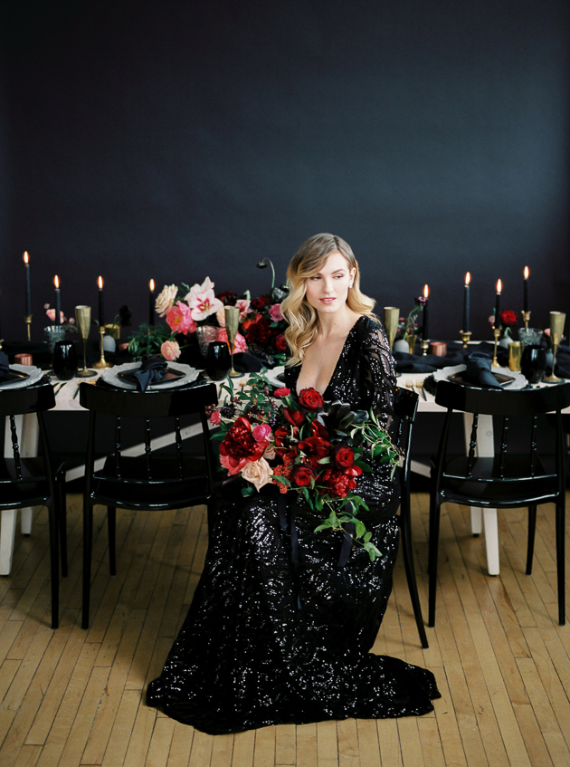 Black and red wedding inspiration photography