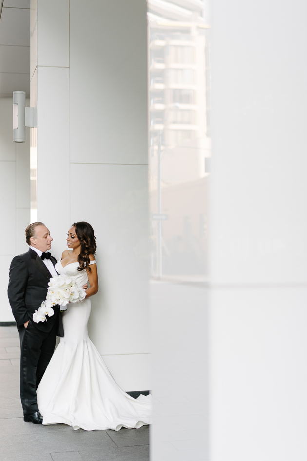 Bride and groom portraits outside of Four Seasons Hotel Toronto 