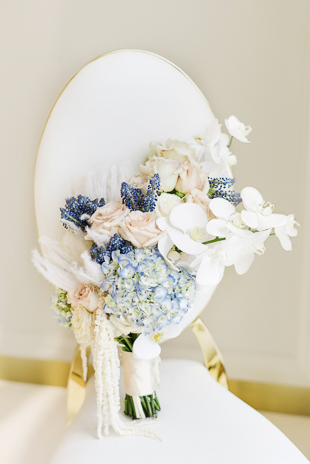 White, blue and blush wedding bouquet 