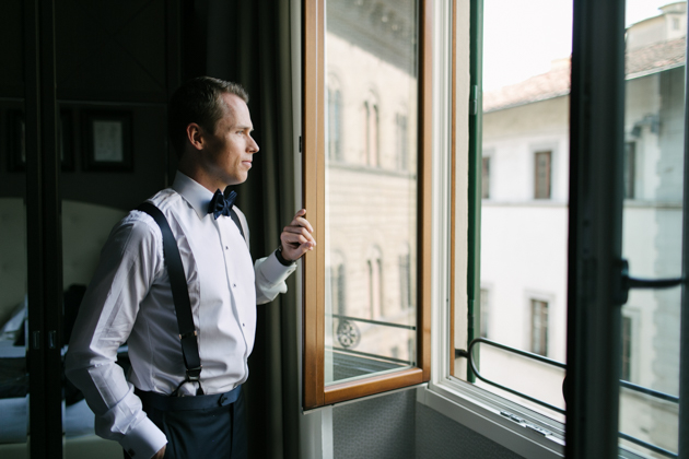 Groom gets ready at Castello di Vincigliata in Florence, France