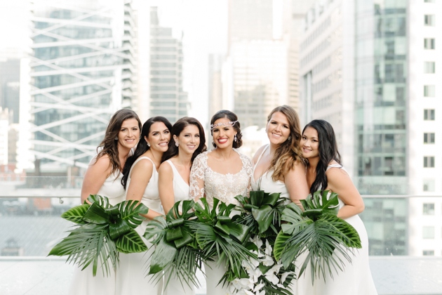 Bridesmaids with greenery bouquets