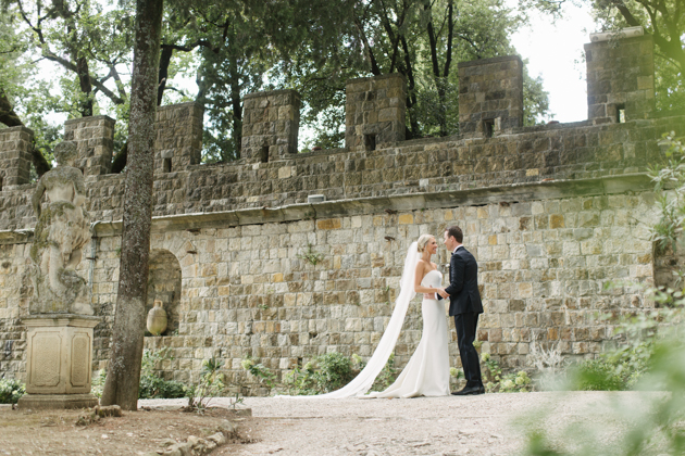 Bride and groom's first look at the Castello di Vincigliata